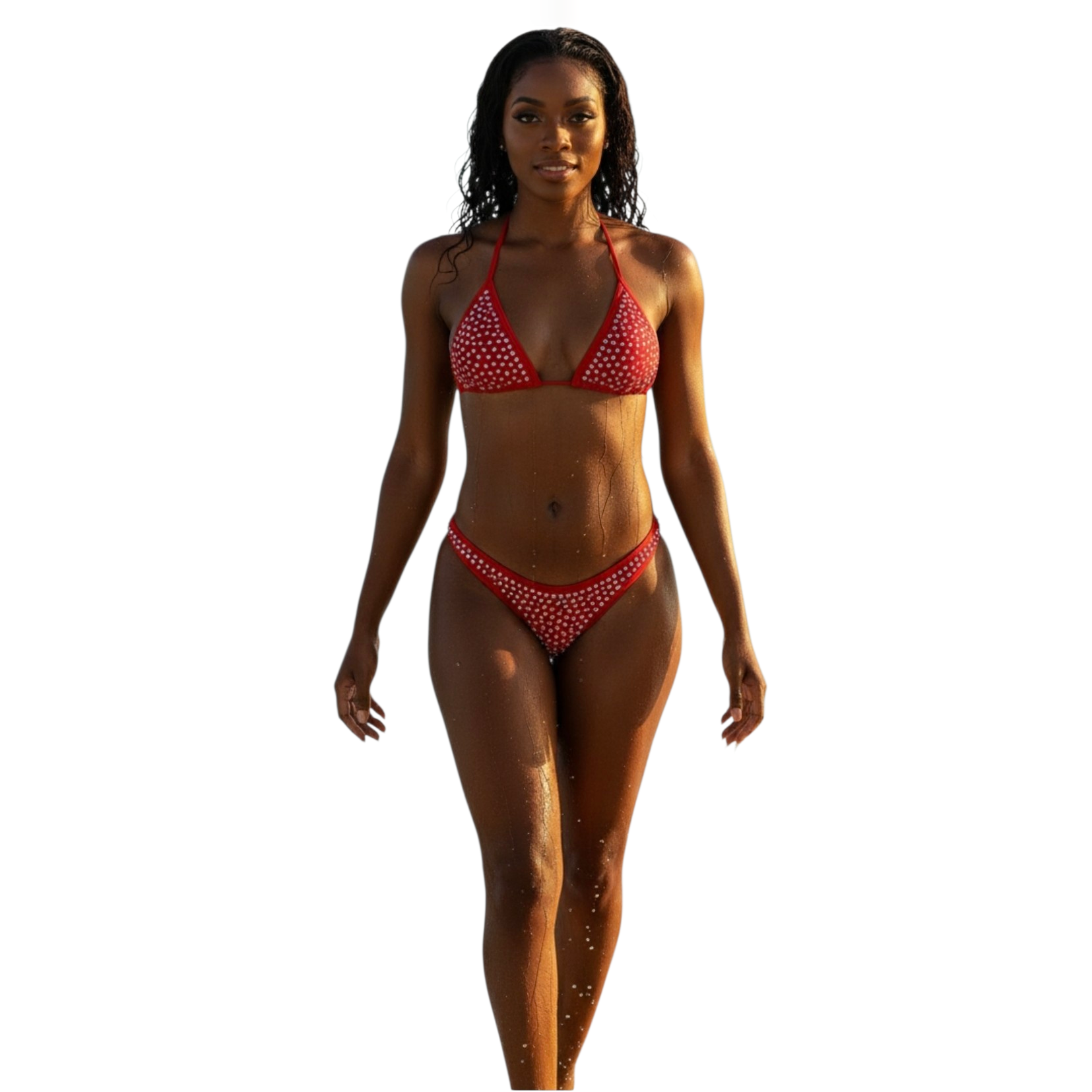 Red Rhinestones Swimwear String Bikini