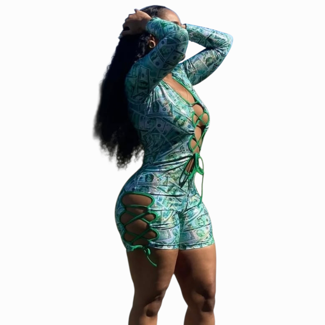 Green Money Print Bottle Girl Outfit