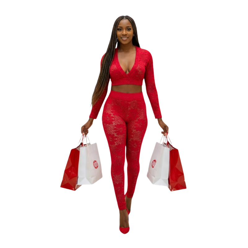 Red Lace Long Sleeve Outfit