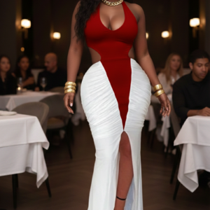 Red & White Scrunched Dress